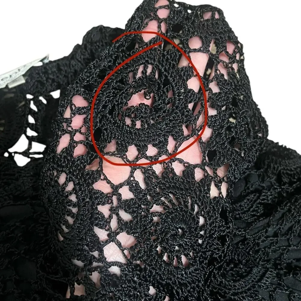 VTG 90s Joseph A. Black Open Knit Crochet Bell Sleeve Whimsygoth Blouse XL/L